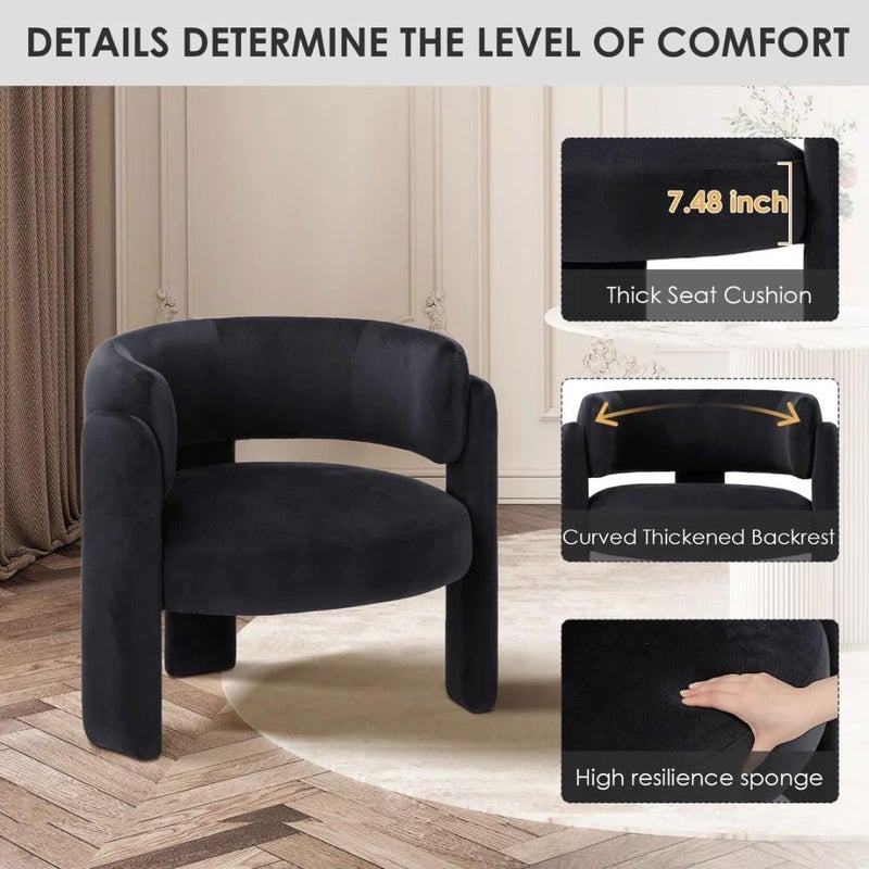 Comfynest Modern Velvet Accent Chair – 3-Leg Barrel Style Upholstered Chair with Foam Padding & Stain-Resistant Fabric (Black) - Image 3